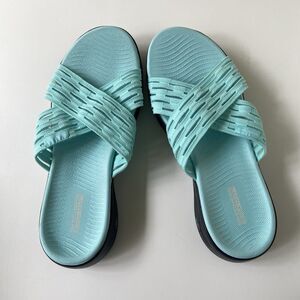 Skechers Women’s On The Go 600-Sunrise Slide Sandal Size US 8 Aqua Goga Mat Gen5